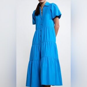 Brochu Walker Vibrant Blue Tiered Button-Front Midi Dress